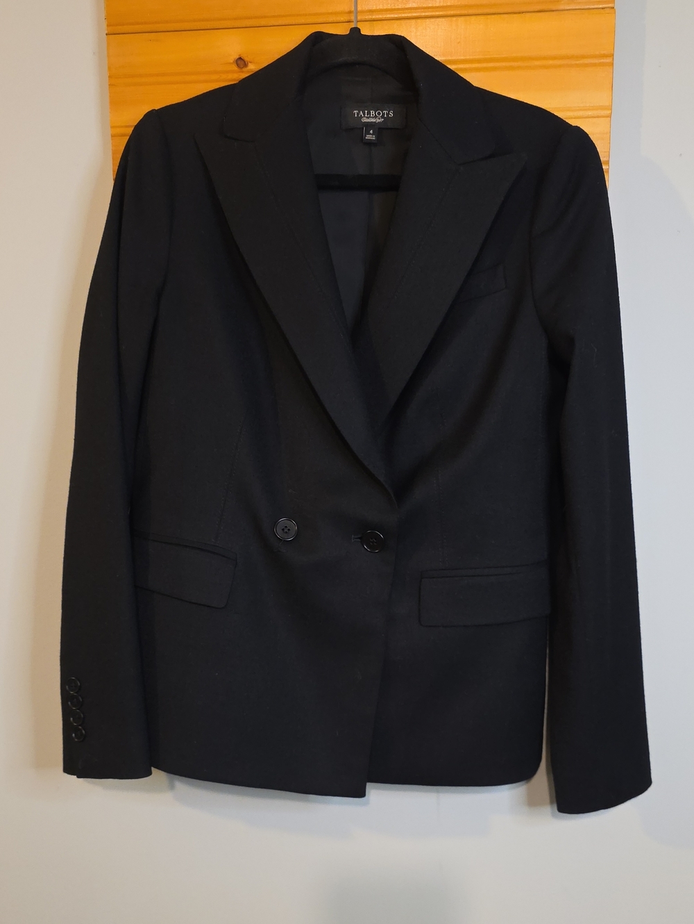 Talbots Black Double Breasted Wool Blaze Size 4 Classic Elegant Office Old Money